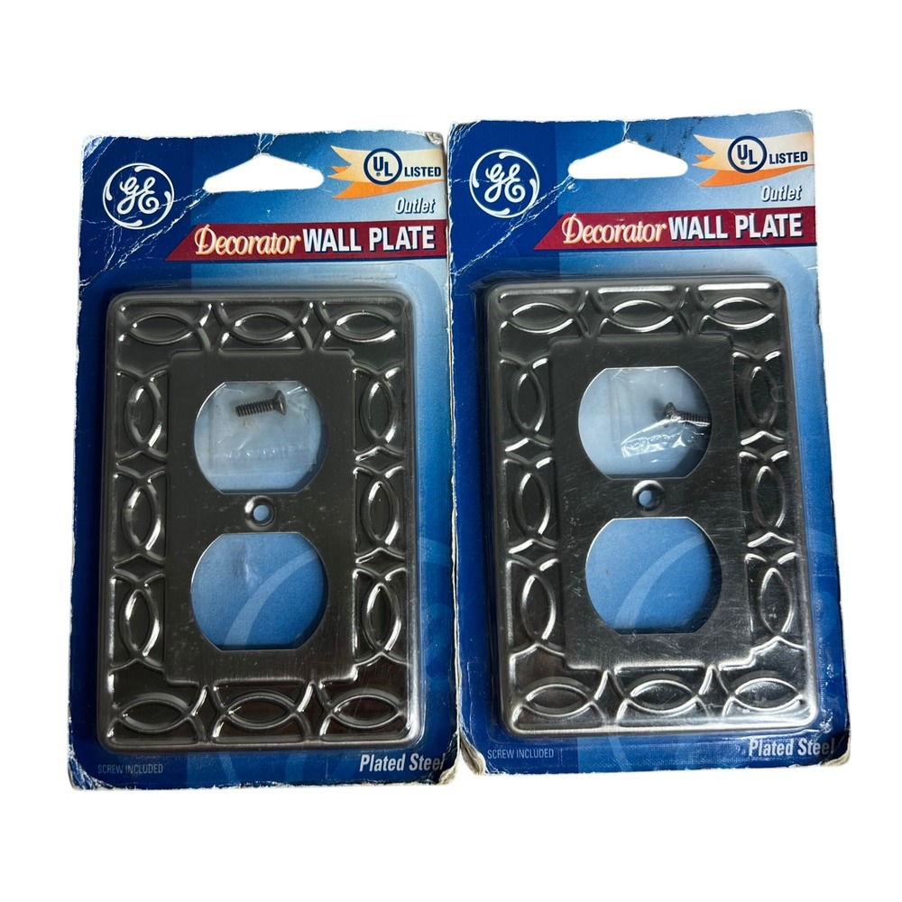 Vintage GE Decorator Wall Plate Outlet Cover 2pk Silver Plated Steel NEW